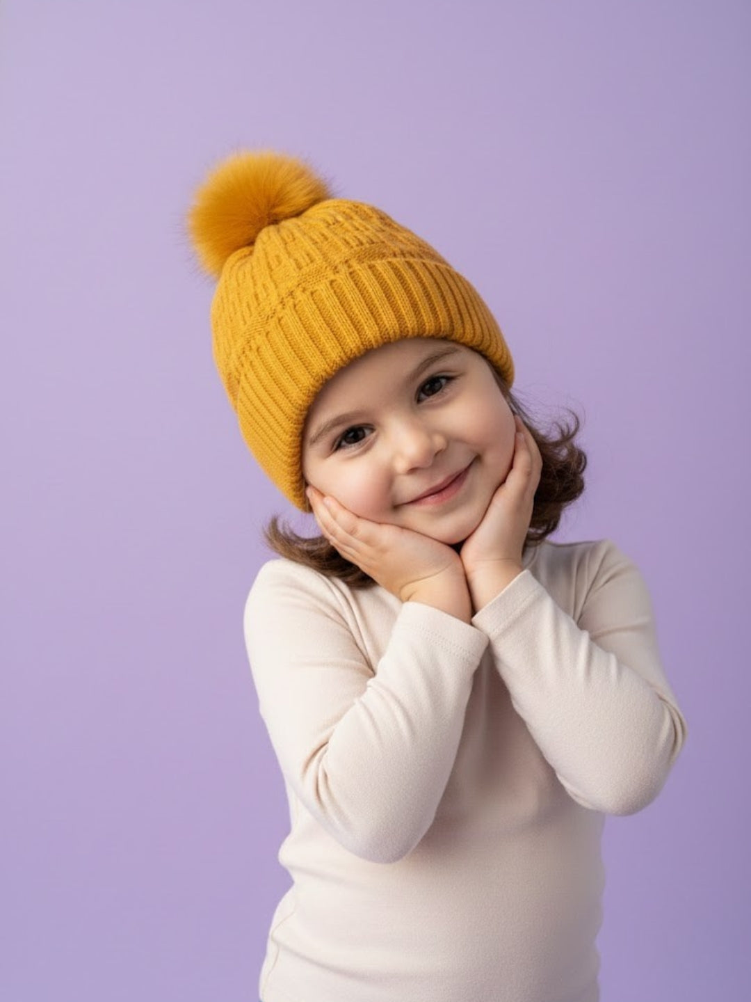 Cdeck Unisex Cable Knit Woolen Winter Beanie Cap with Pom Pom | Soft & Warm | 2–4 Years