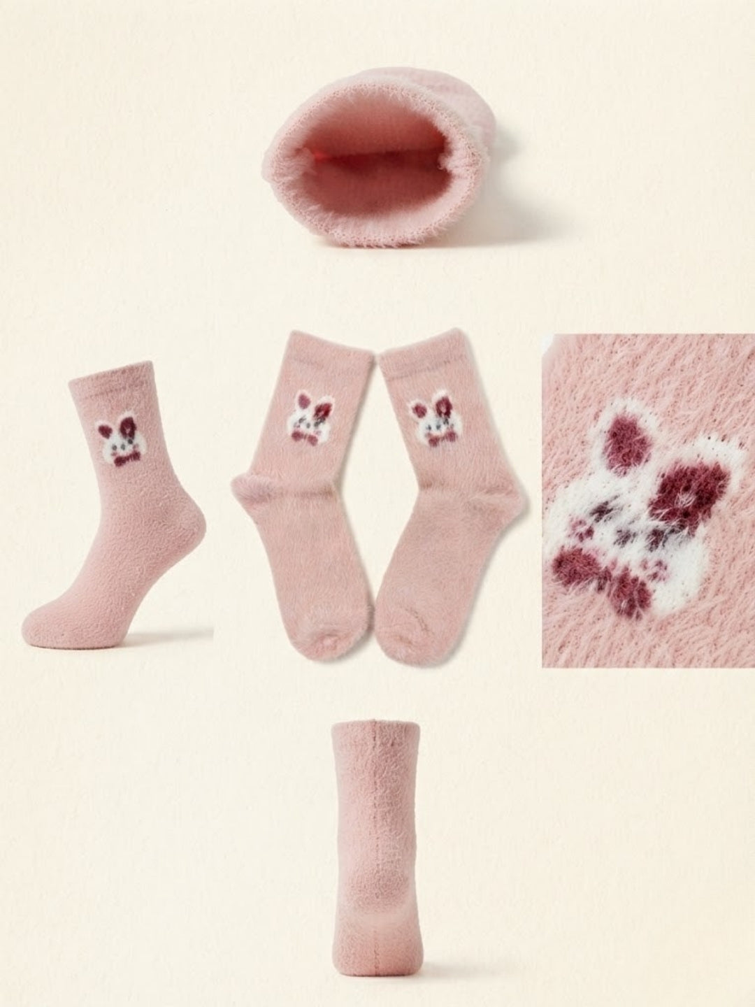 Cdeck Rabbit Hair Wool Socks for Women, 2 Pairs Fuzzy Warm Winter Socks with Cute Rabbit Pattern