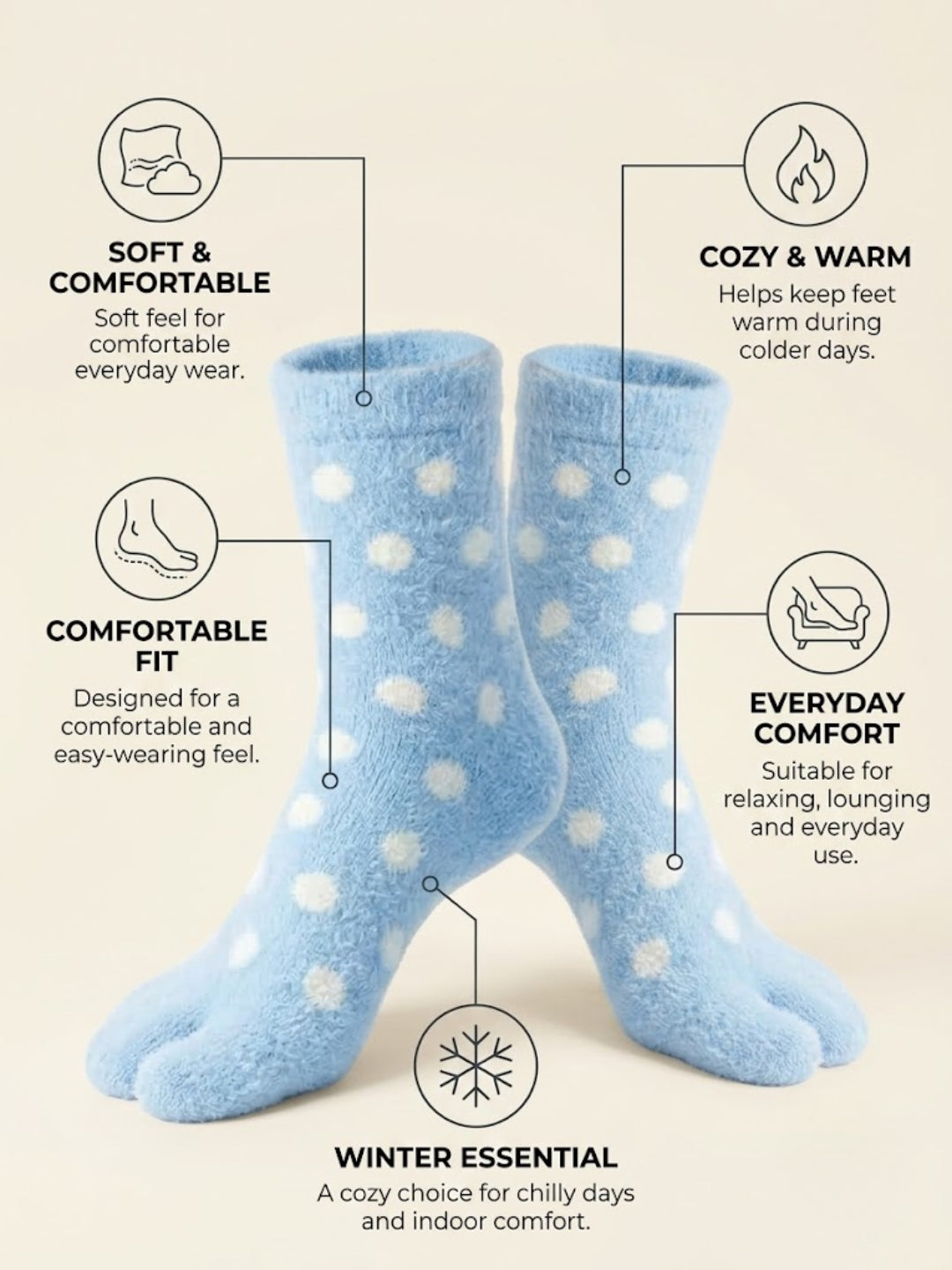 Cdeck Women Premium Hair Wool Socks Combo | Soft Warm Fuzzy Winter Socks | Sky Blue & Black | Free Size