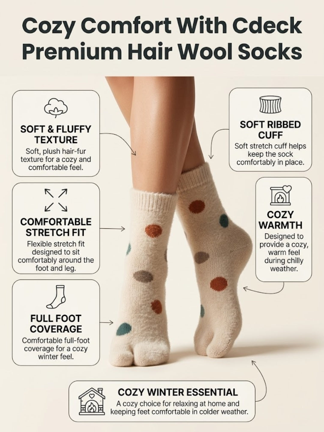 Cdeck Warm Socks for Women & Girls | Soft Cozy Comfortable Everyday Home Wear | Cream