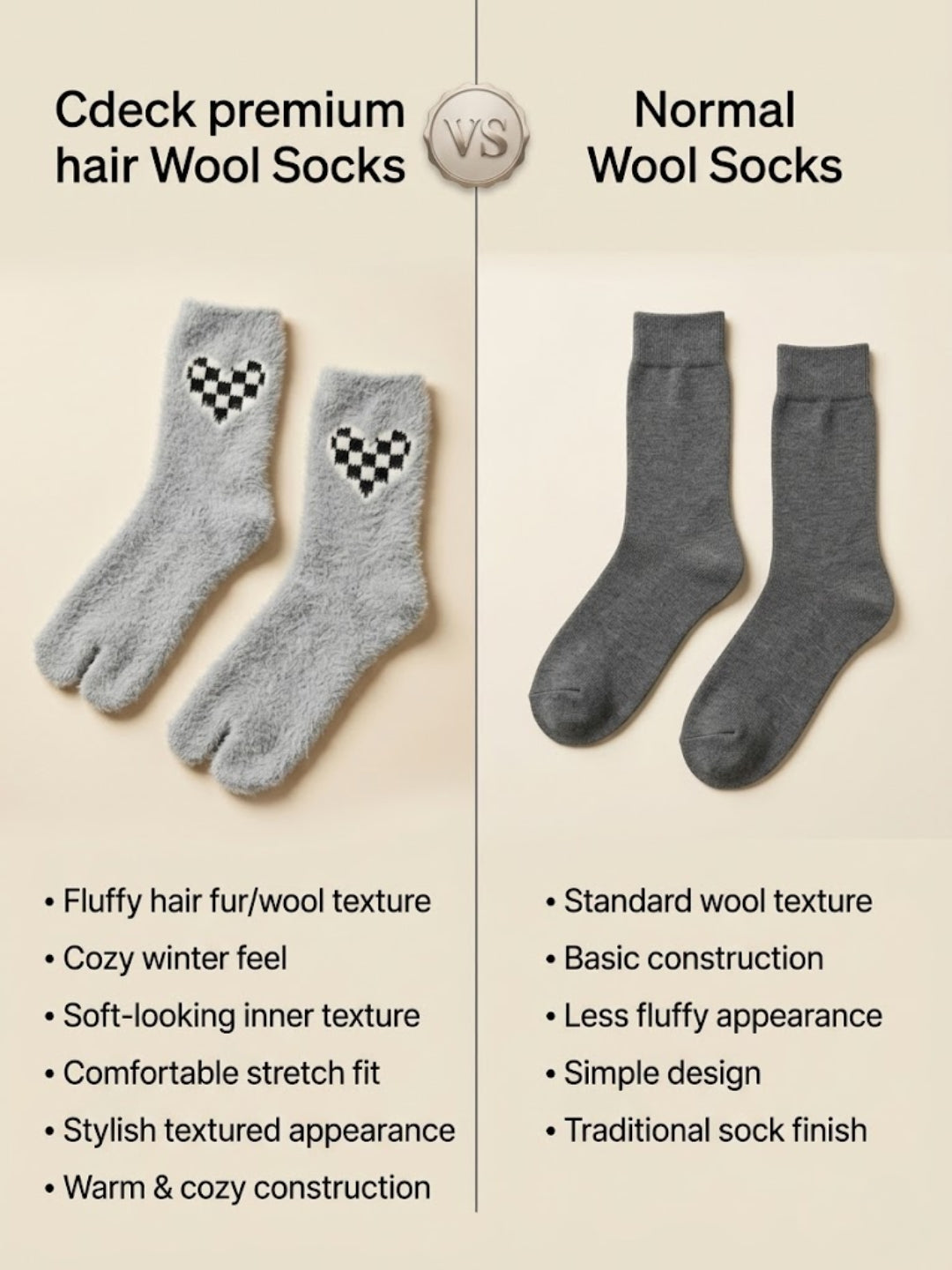 Cdeck Women’s Premium Fuzzy Split-Toe Socks – Cute Bunny Design | Warm Winter Socks | Free Size | Grey
