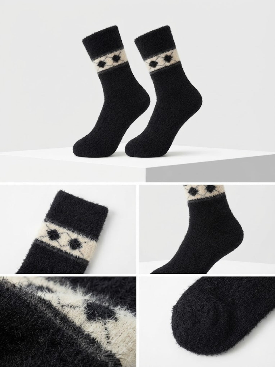 Cdeck Men’s Premium Hair Wool Winter Socks | Soft, Fuzzy, Warm & Comfortable Free Size | Black