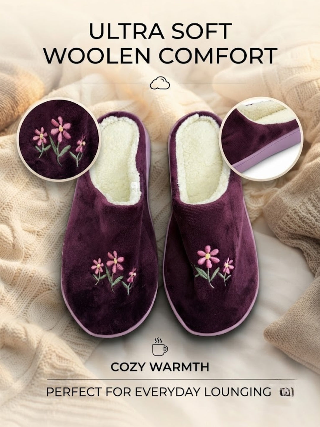 Cdeck Women’s Fuzzy Winter Slippers | Soft Plush  Slippers for Comfort & Warmth | Free Size | Maroon