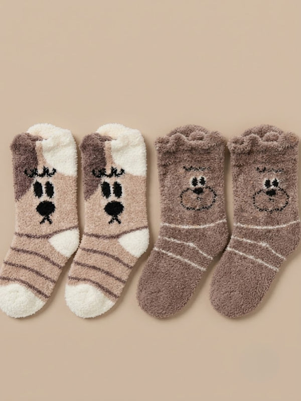 Cdeck Rabbit Hair Wool Socks for Women, 2 Pairs Fuzzy Warm Winter Socks with Cute Animal Pattern
