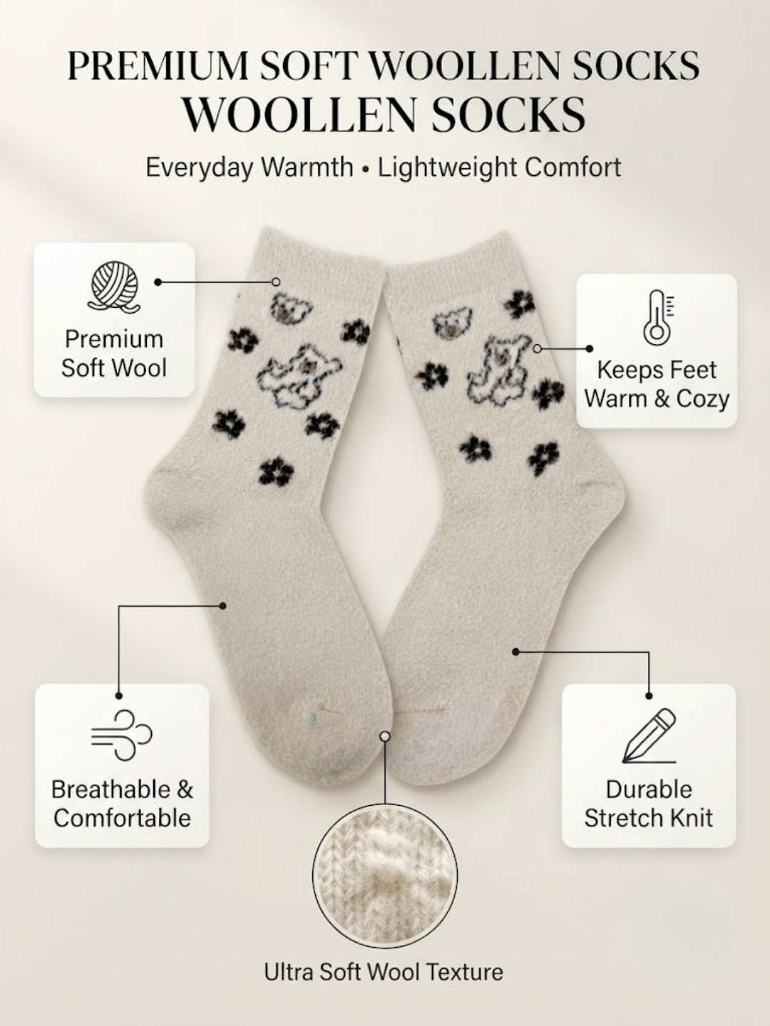 Cdeck Women’s Soft Wool Socks | Warm, Cozy & Cute Printed Winter Socks