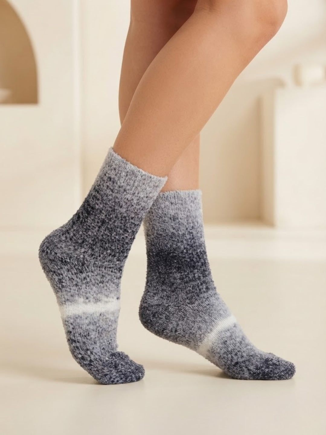 Cdeck Unisex Fuzzy Winter Socks Combo –|Soft Warm Plush Socks for Men & Women | Cozy Winter Socks | Free Size | Grey & Blue