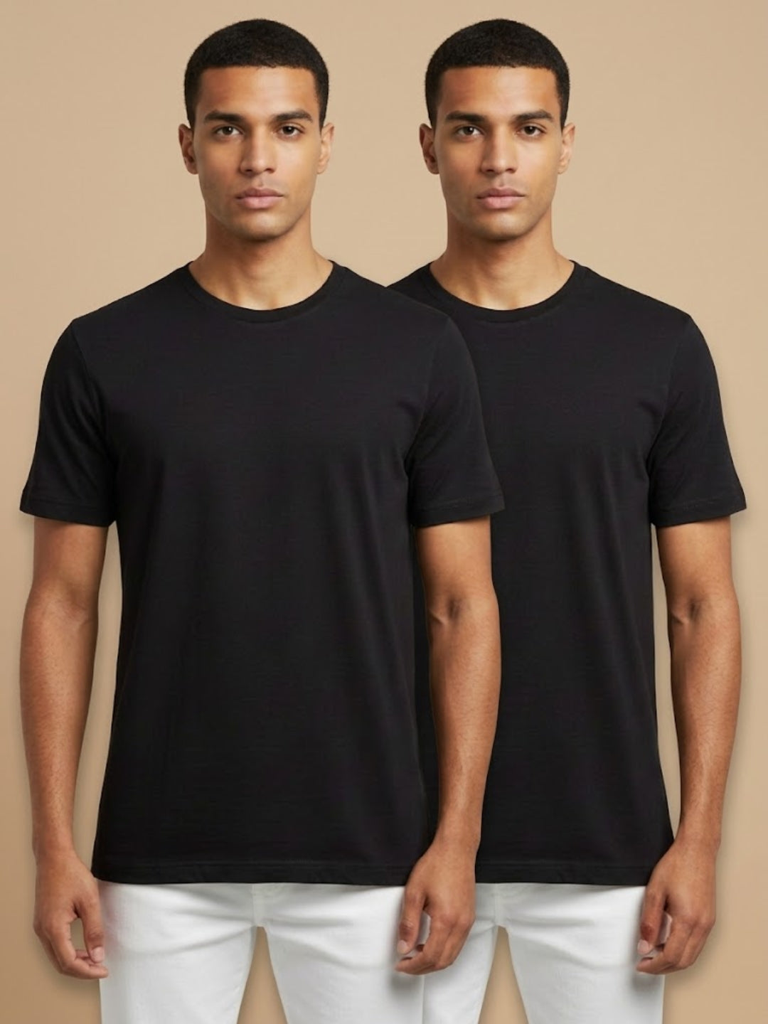 Cdeck Men’s Black T-Shirt Combo | Soft Comfortable Round Neck Half Sleeve T-Shirts | Solid Casual Basic Tees for Men | Pack of 2