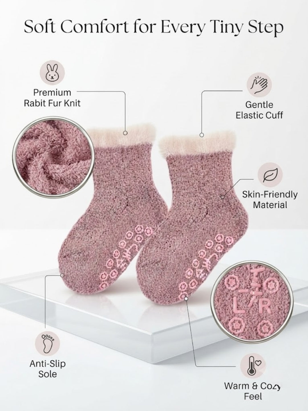 Cdeck Kids Winter Woolen Socks | Soft Fuzzy Rabbit Hair Wool Socks with Anti-Skid Sole | 0–4 Years | Pack of 3 | Multicolor