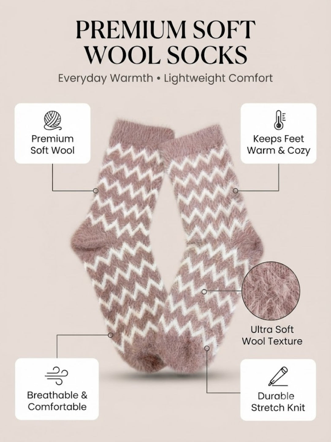Cdeck Women’s Soft Wool Socks Combo | Pink Strawberry & Chevron Socks