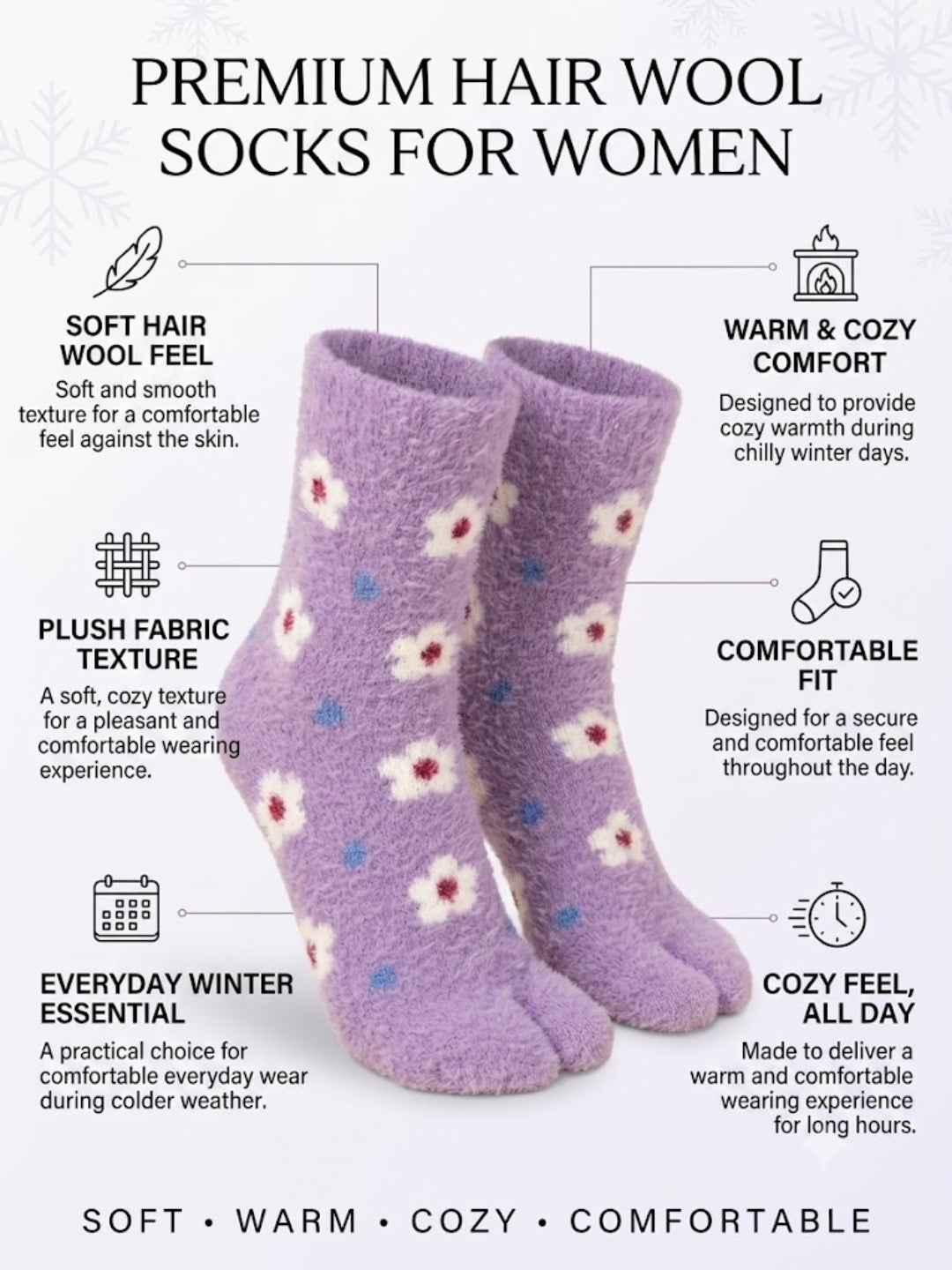 Cdeck Premium Rabbit Wool Socks for Women | Purple & Black Floral Combo |  Free Size