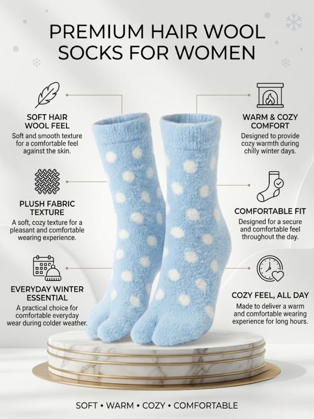 Cdeck Women Premium Hair Wool Socks Combo | Soft Warm Fuzzy Winter Socks | Sky Blue & Black | Free Size