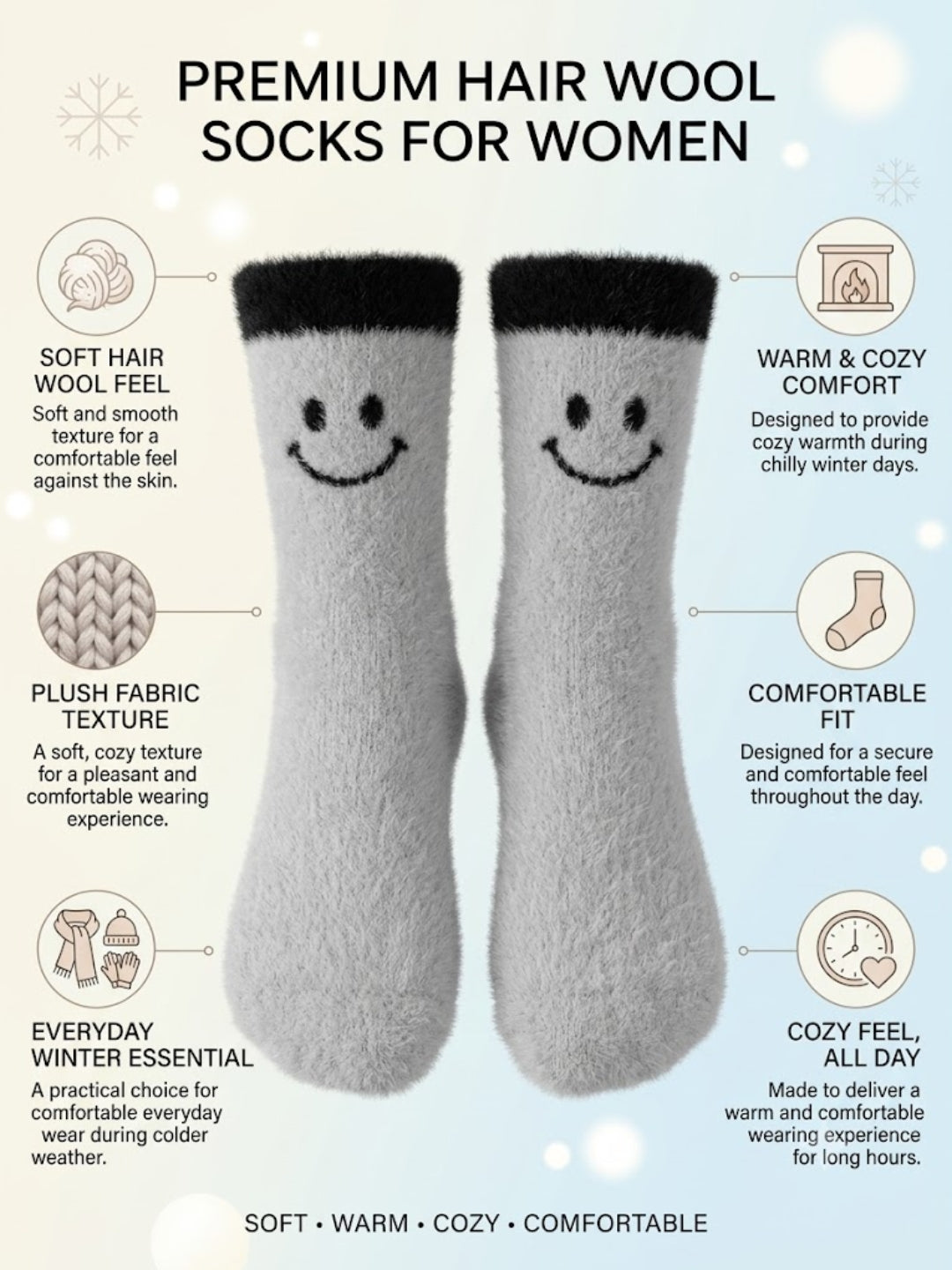 Cdeck Women’s Wool Socks | Soft & Warm Woolen Winter Socks | Free Size | Grey