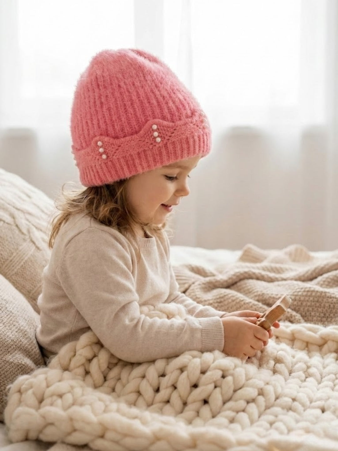 Cdeck Baby Girls Woolen Winter Cap | Comfortable & Warm Winter Wear | 1–2 Years