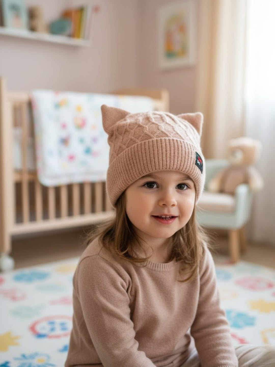 Cdeck Kids Woolen Winter Cap with Cute Cat Ear Design | Soft, Warm & Comfortable | 2–4 Years