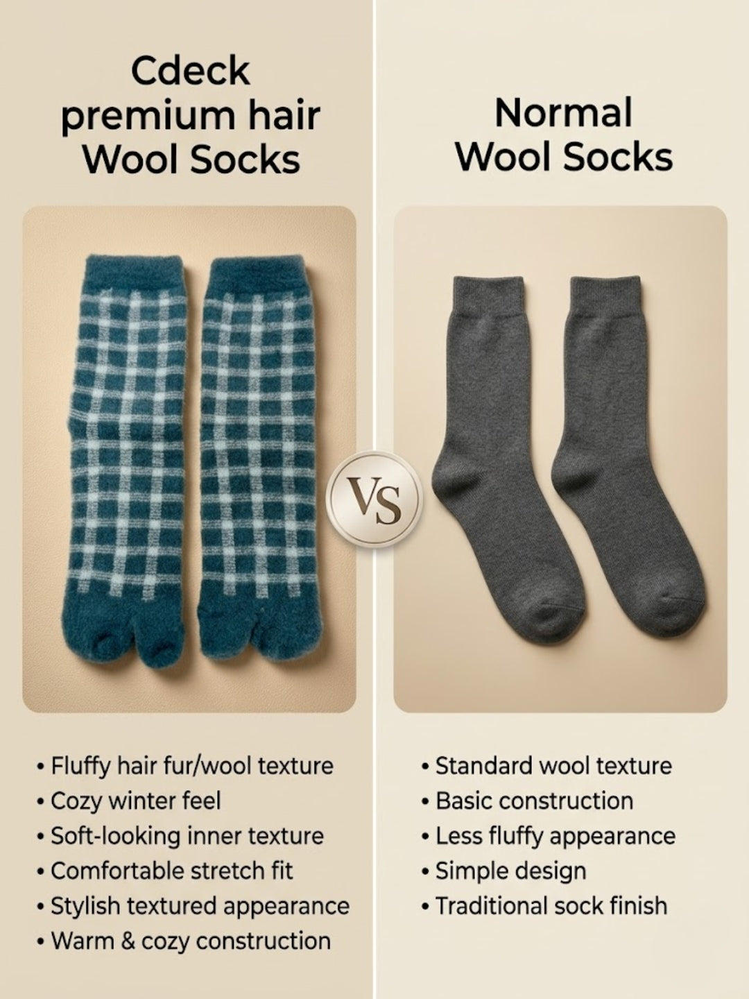 Cdeck Women’s Premium Rabbit Hair Wool Split-Toe Warm Winter Socks | Free Size | Grey & White