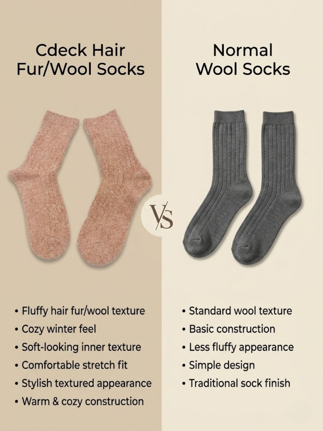 Cdeck Women’s Premium Fuzzy Socks – Soft Warm Winter Socks | Ribbed Design | Free Size | Peach