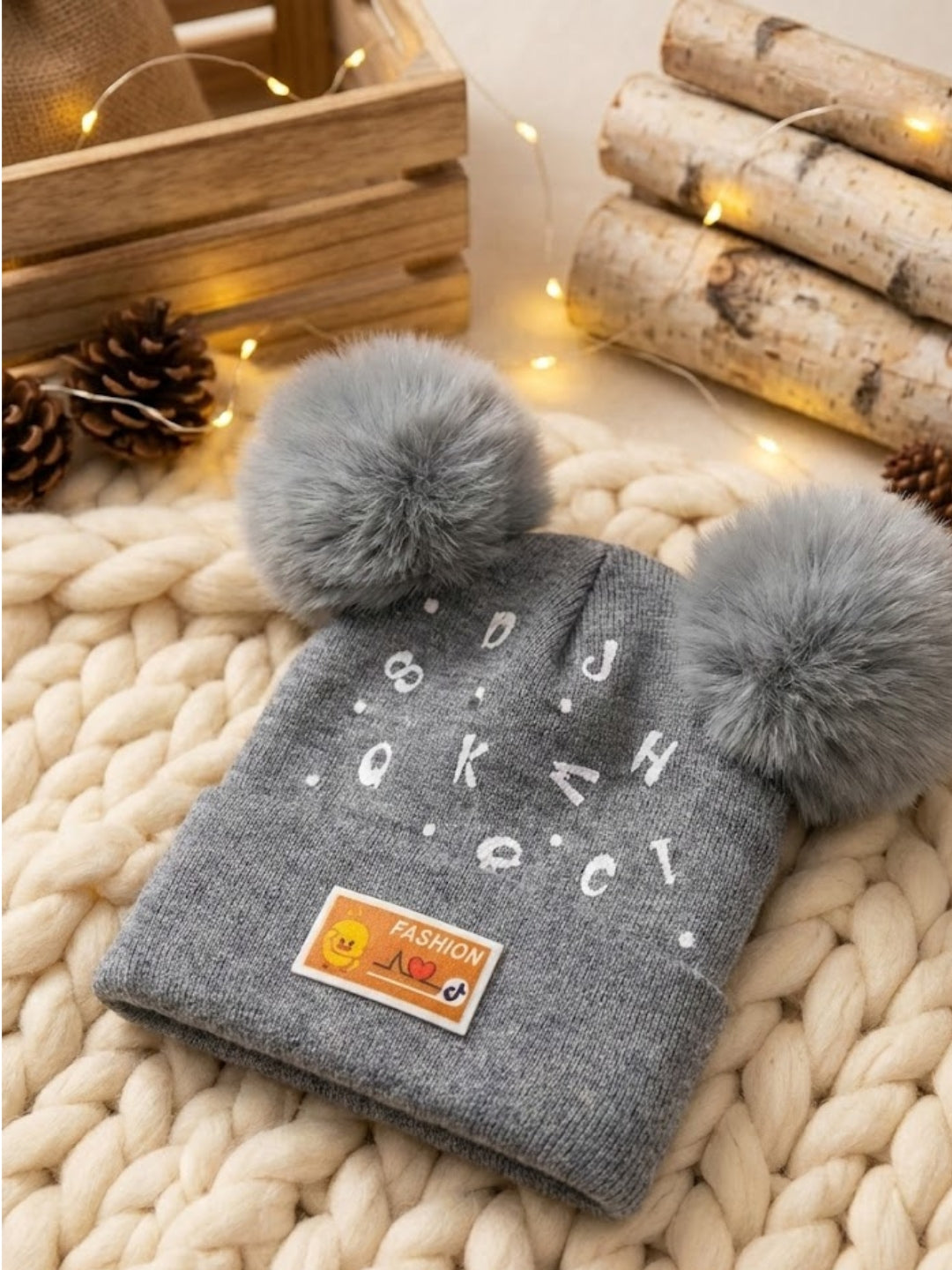 Cdeck Kids Woolen Winter Cap with Double Pom Pom Design | Soft, Warm & Comfortable | 1–3 Years