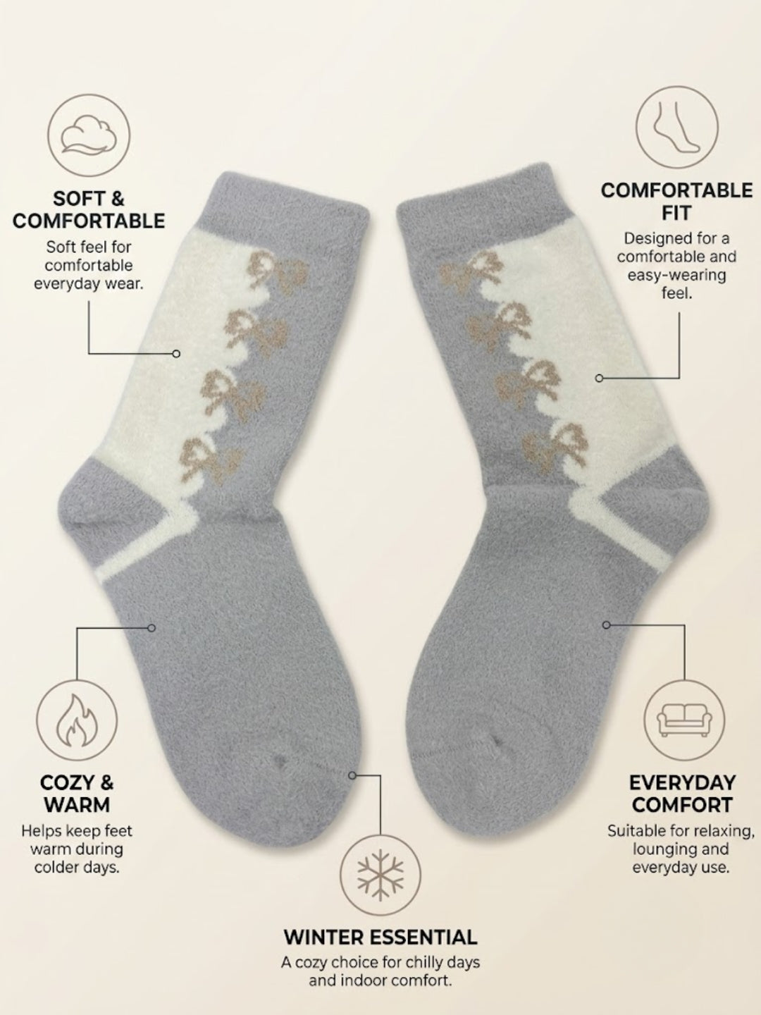 Cdeck Women Premium Hair Wool Socks Combo | Soft Warm Fuzzy Winter Socks | Grey & Black | Free Size