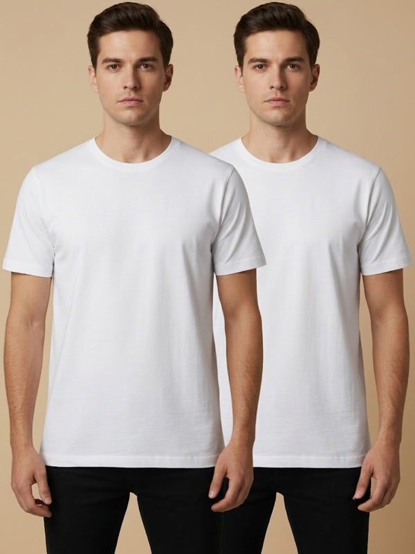 Cdeck Men’s Plain T-Shirt Combo | Soft Comfortable Round Neck Half Sleeve T-Shirts | Classic Solid Casual Tees for Men | Pack of 2