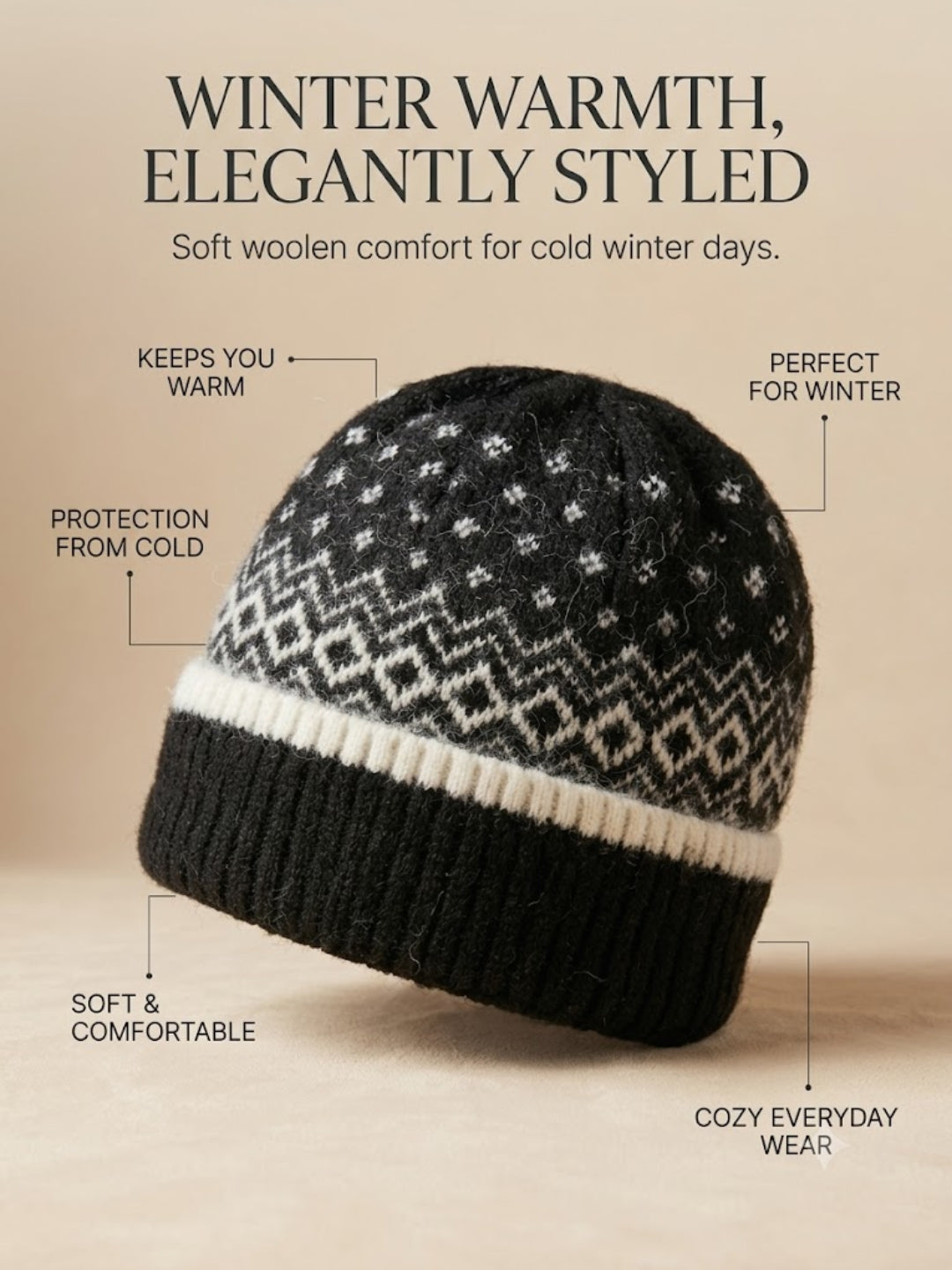 Cdeck Women Woolen Cap | Soft Knitted Winter Beanie for Women | Warm & Stylish Winter Wear | Free Size
