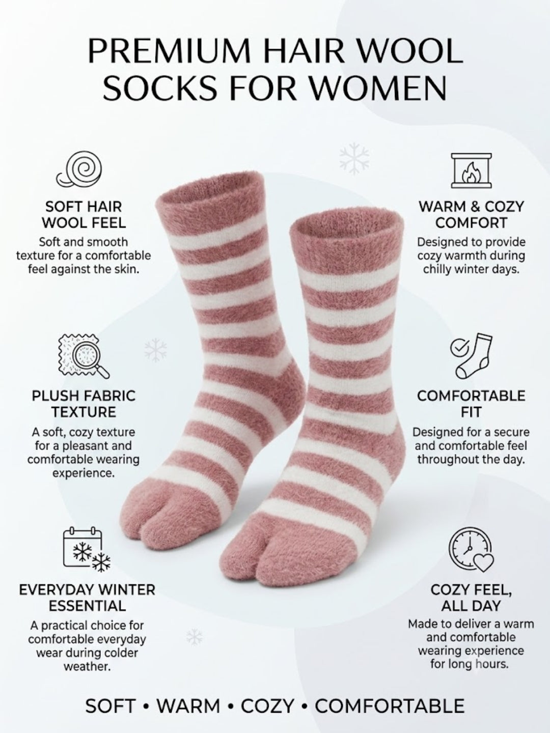 Cdeck Premium Hair Wool Socks for Women | Warm & Comfortable | Free Size | Pink White