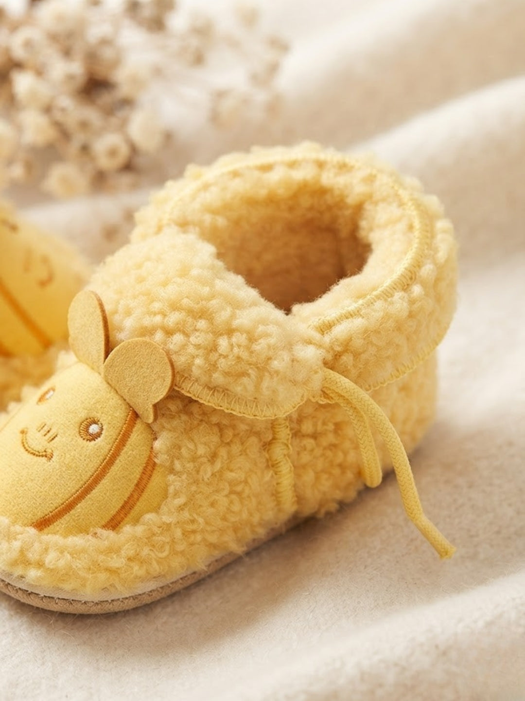 Cdeck Baby Wool Booties | Soft Warm Fleece Baby Shoes | Cute Yellow Booties for Babies 3–9 Months