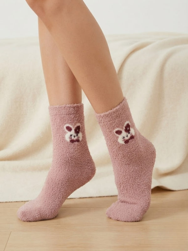 Cdeck Women’s Premium Rabbit Hair Wool Socks – Soft Fuzzy Warm Mid-Calf Winter Socks with Cute Character Design