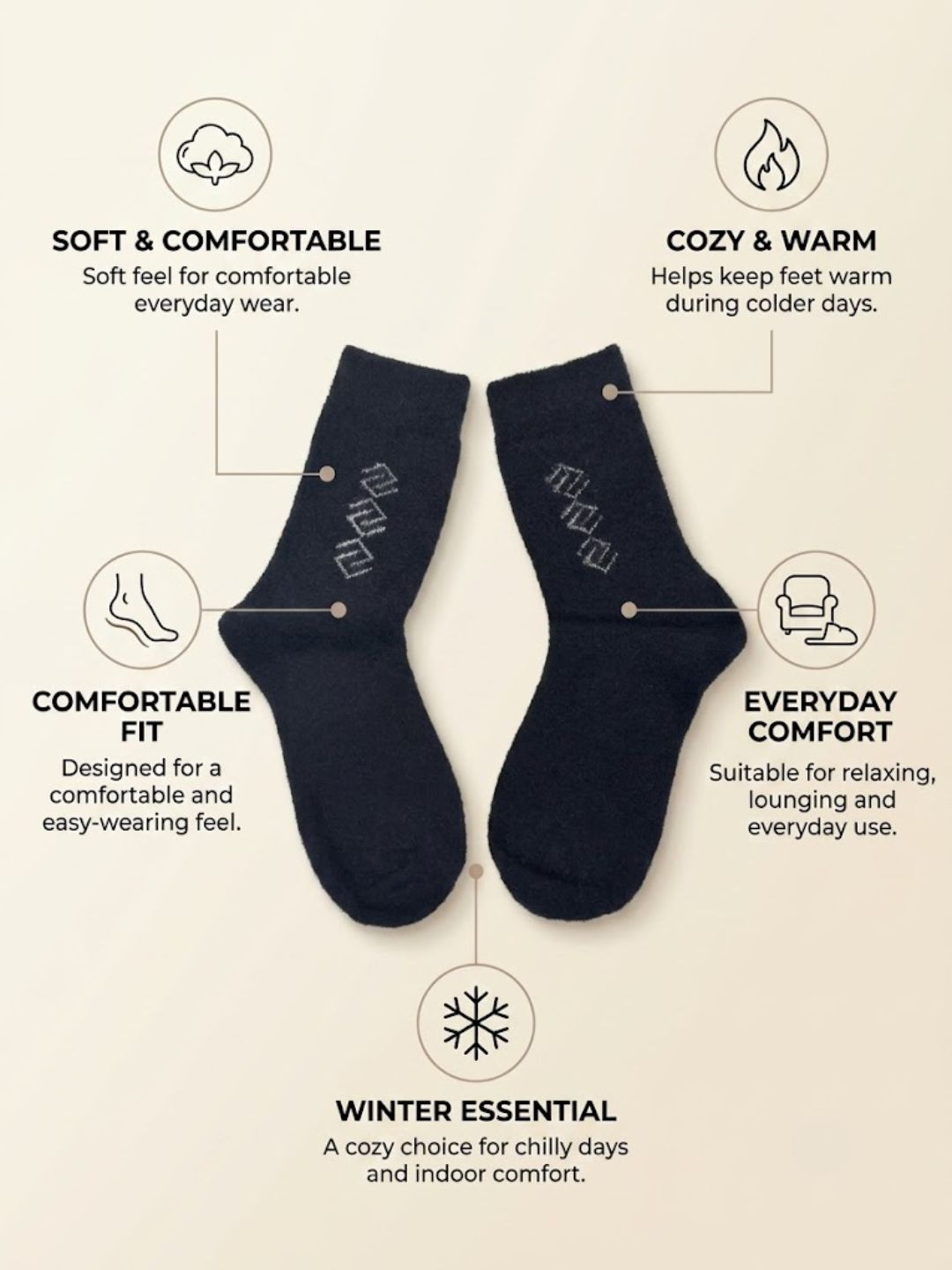 Cdeck Men’s Hair Wool Winter Socks | Soft, Warm & Comfortable | Black & Dark Grey Combo | Free Size