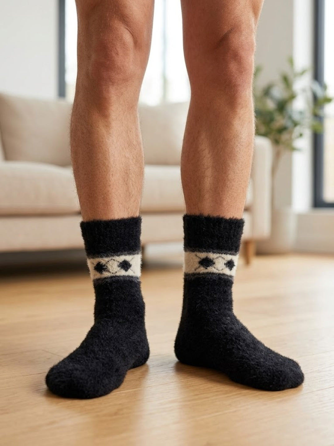 Cdeck Men’s Premium Hair Wool Winter Socks | Soft, Fuzzy, Warm & Comfortable Free Size | Black