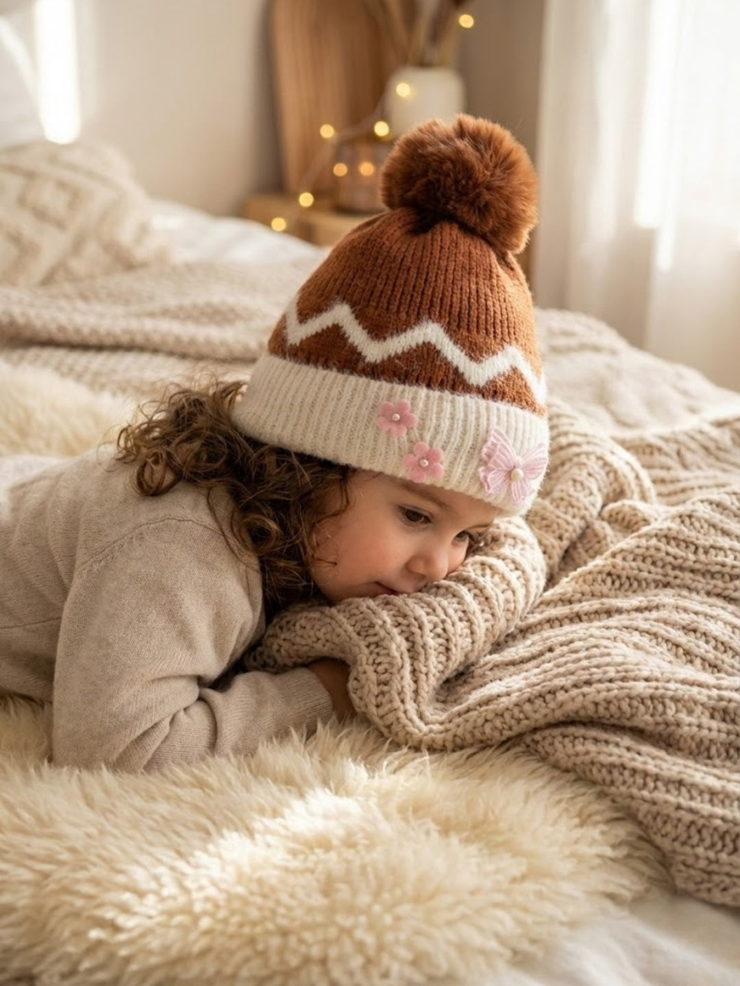 Cdeck Kids Woolen Winter Cap for Baby Girls | Soft, Warm & Comfortable | 1–2 Years