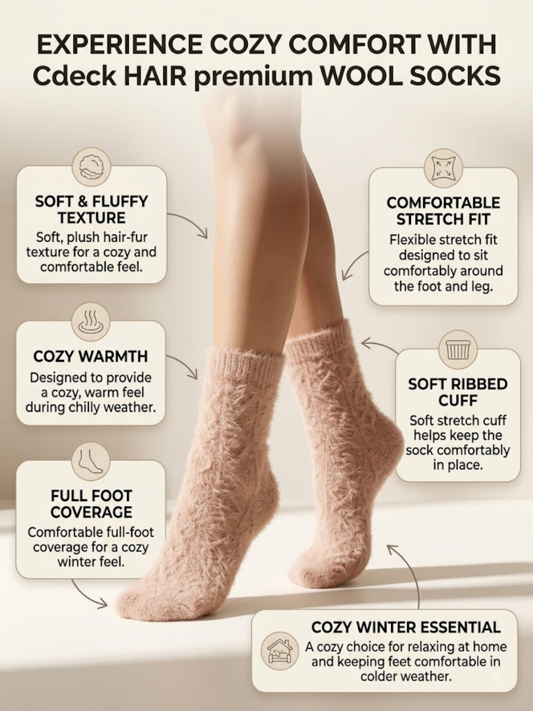 Cdeck Women’s Soft & Warm Woolen Fuzzy Socks | Cozy Thick Winter Socks for Women | Light Pink