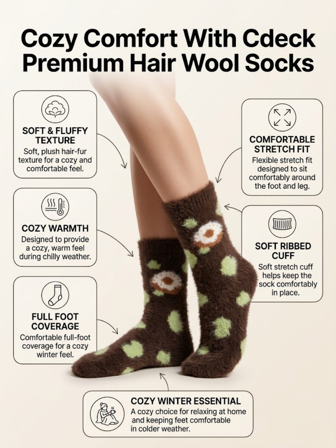 Cdeck Women’s Soft & Warm Woolen Fuzzy Socks | Cozy Thick Winter Socks for Women | Green