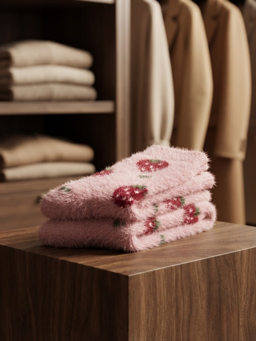 Cdeck Women’s Soft Wool Socks | Cozy Pink Strawberry Socks