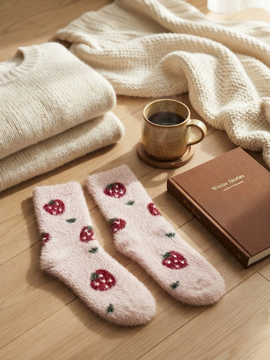 Cdeck Women’s Soft Wool Socks | Cozy Pink Strawberry Socks