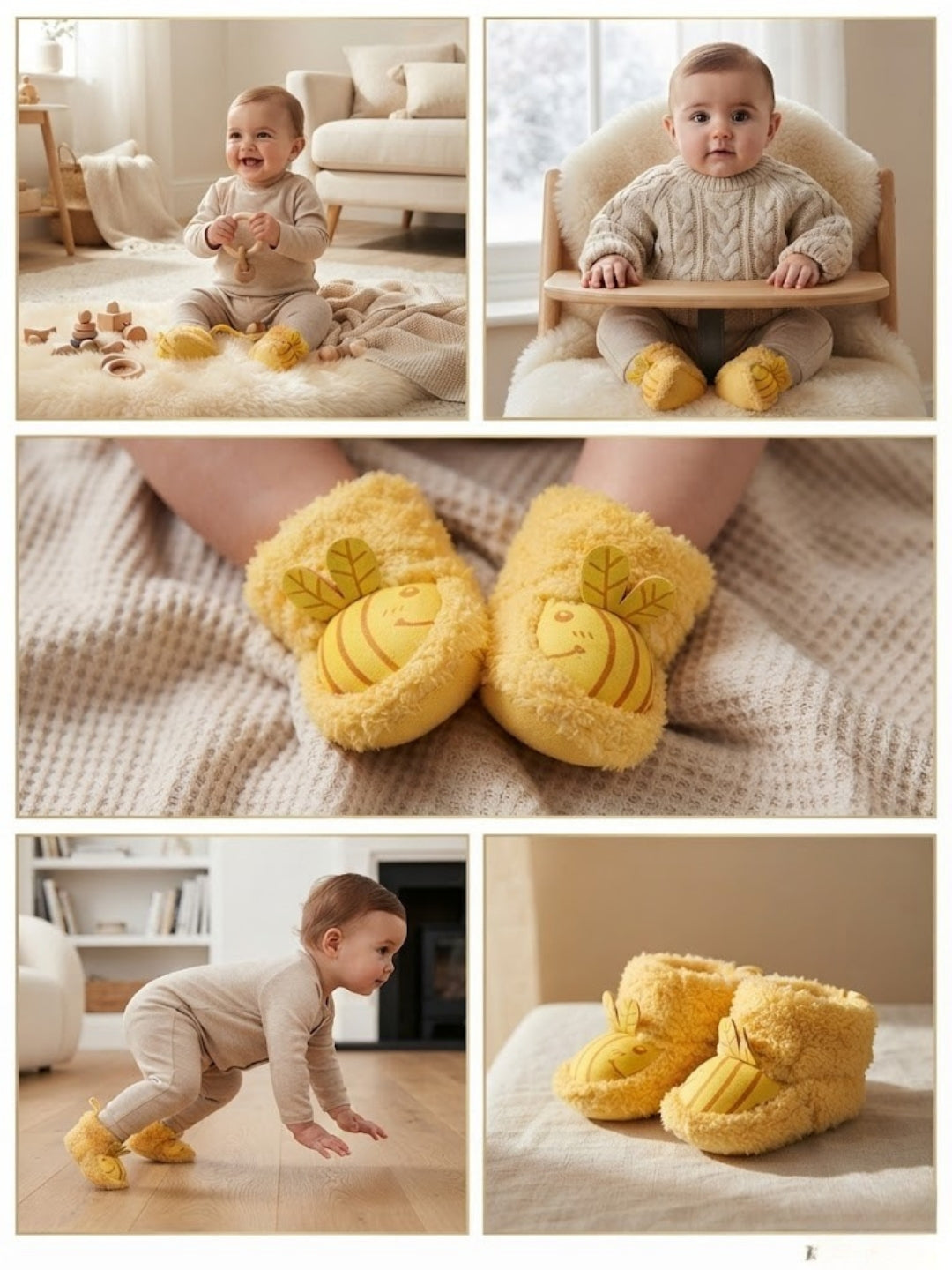 Cdeck Baby Wool Booties | Soft Warm Fleece Baby Shoes | Cute Yellow Booties for Babies 3–9 Months
