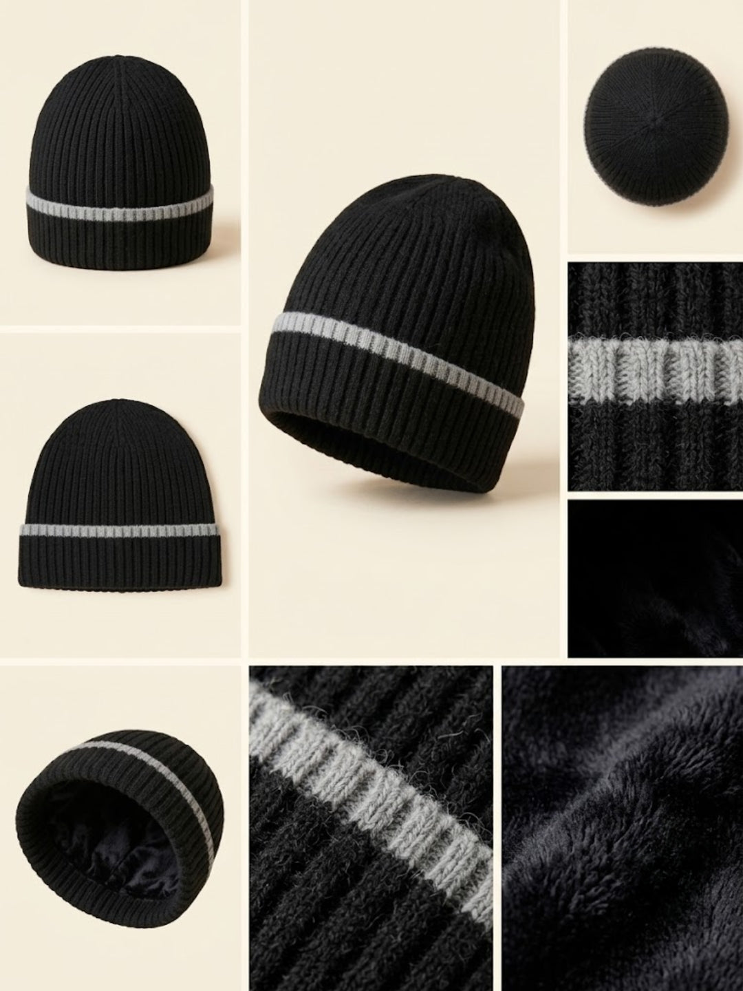 Cdeck Men’s Winter Woolen Cap | Ribbed Knit Beanie | Free Size | Soft & Warm | Black