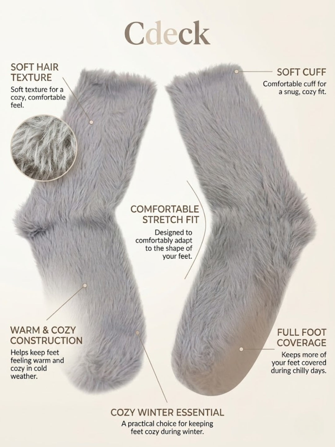 Cdeck Women’s Soft & Warm Woolen Fuzzy Socks | Cozy Thick Winter Socks for Women | Grey