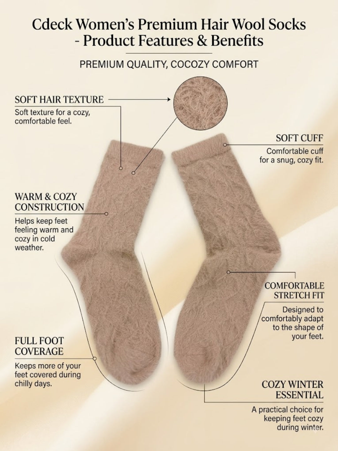 Cdeck Women’s Soft & Warm Woolen Fuzzy Socks | Cozy Thick Winter Socks for Women | Light Pink