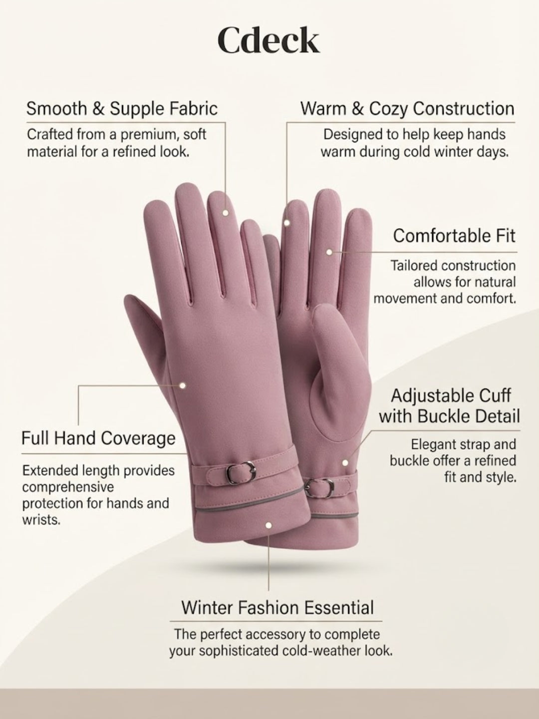 Cdeck Women’s Woolen Gloves | Warm Winter Gloves | Touchscreen Friendly | Free Size | Pink