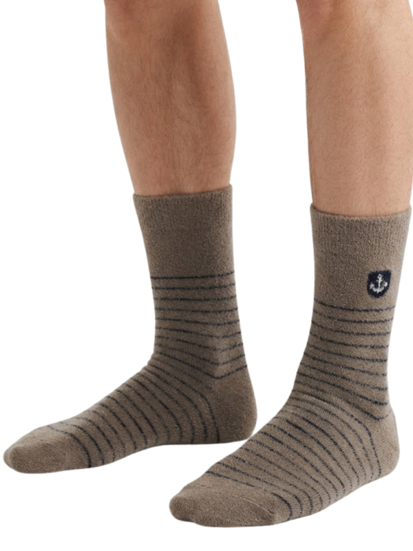 Cdeck Men’s Soft Wool Socks | Warm Brown Striped Cozy Socks