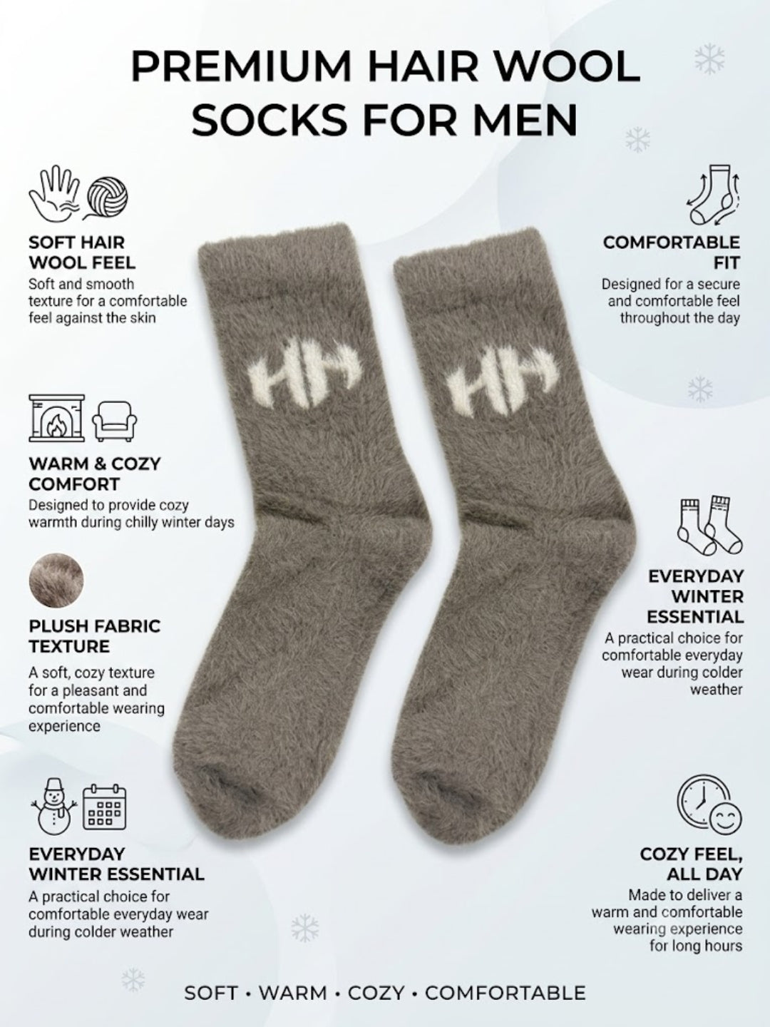 Cdeck Men’s Hair Wool Winter Socks | Single Pair | Soft, Warm & Stretchable | Brown