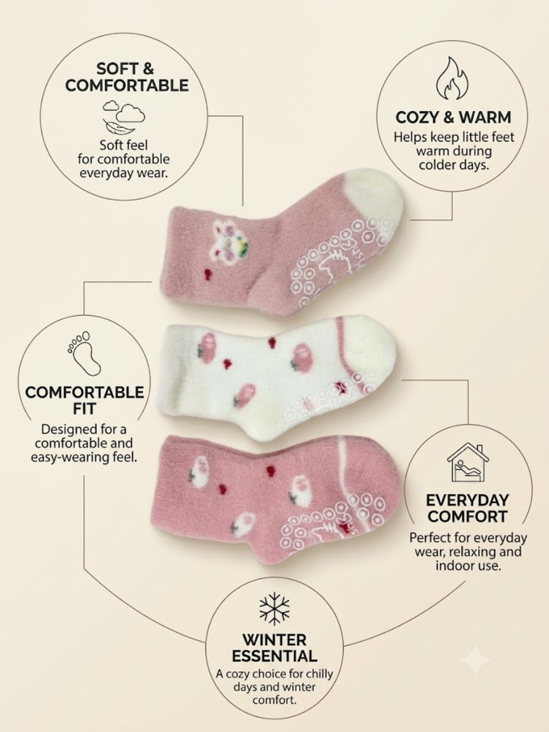 Cdeck Kids Premium Hair Wool Socks | Soft & Warm Winter Socks for Boys & Girls | 3 Pack | 0–4 Years | Multicolor