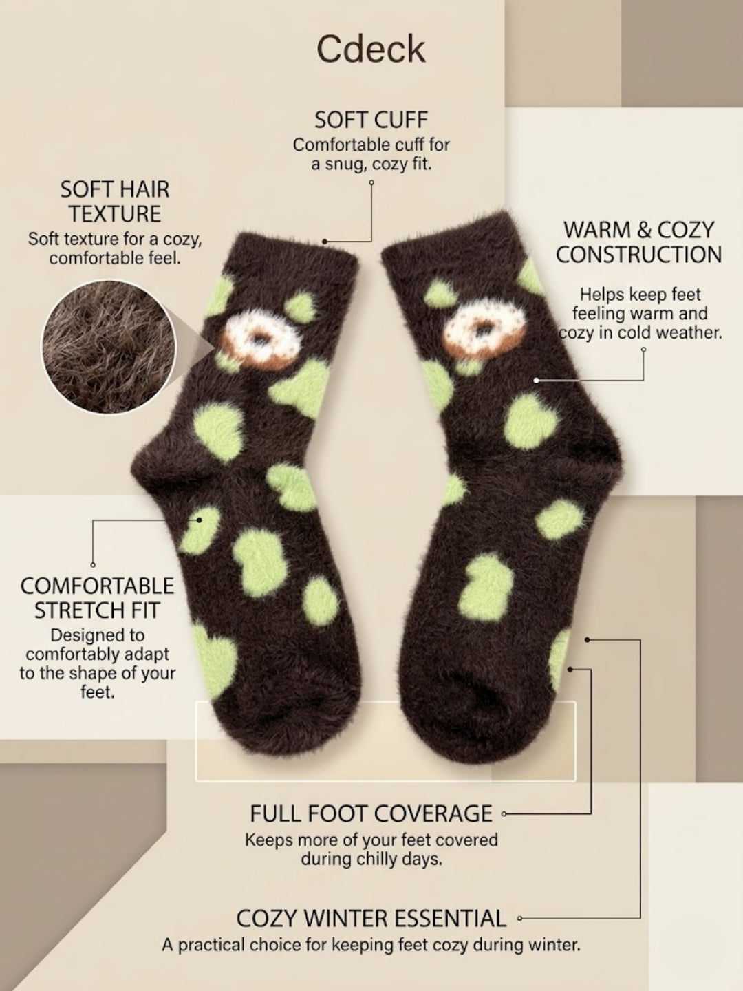 Cdeck Women’s Soft & Warm Woolen Fuzzy Socks | Cozy Thick Winter Socks for Women | Green