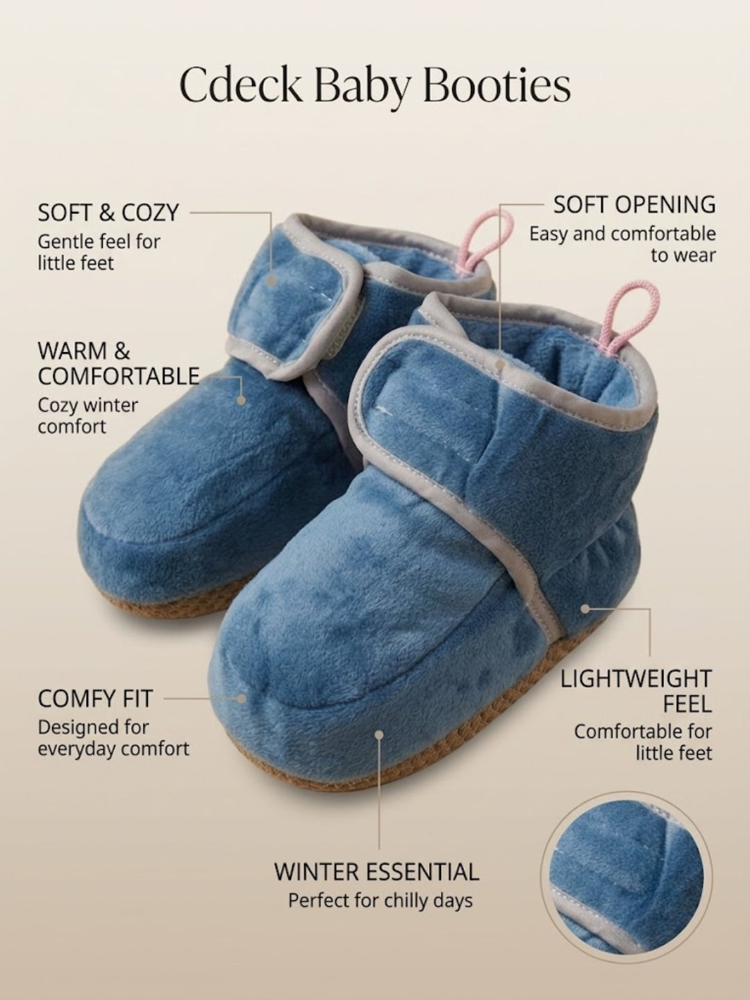 Cdeck Woolen Baby Booties for kids| Soft, Warm & Comfortable Winter Footwear | 3–9 Months | blue