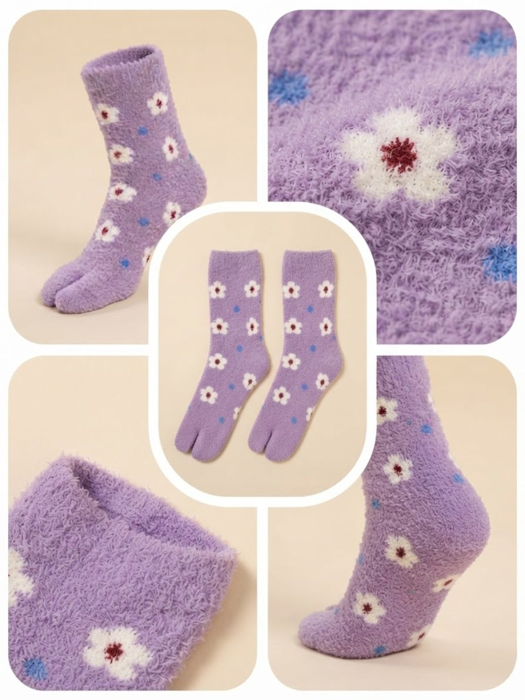 Cdeck Premium Rabbit Wool Socks for Women | Purple & Black Floral Combo |  Free Size