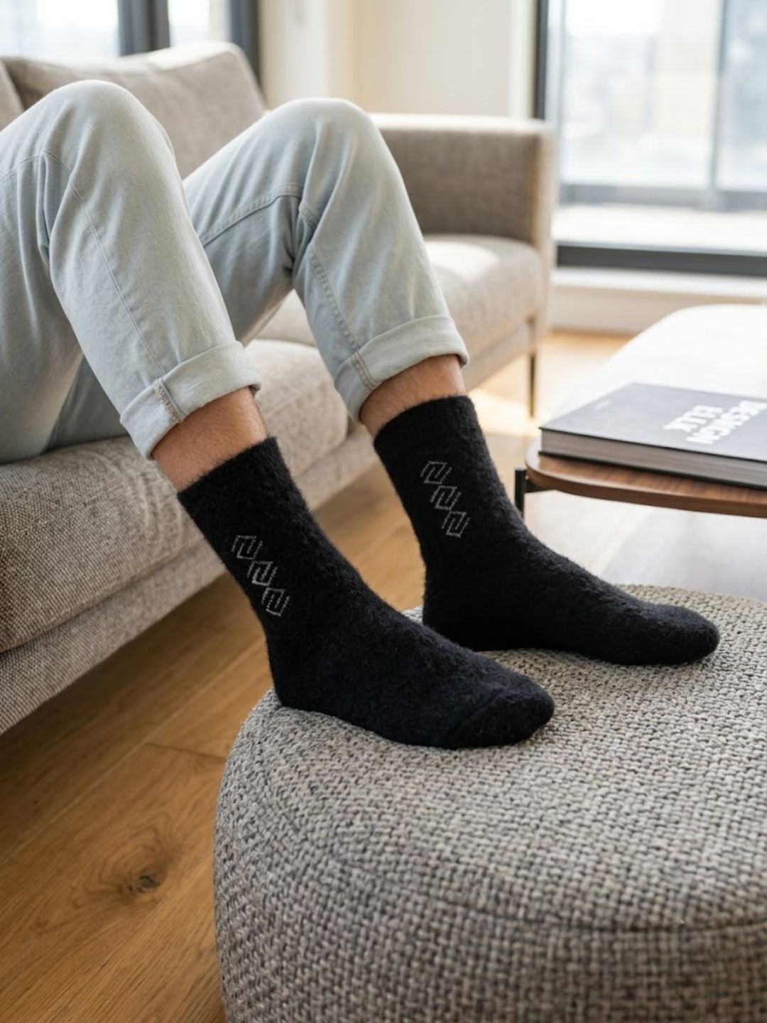 Cdeck Men’s Hair Wool Winter Socks | Soft, Warm & Comfortable | Black | Free Size