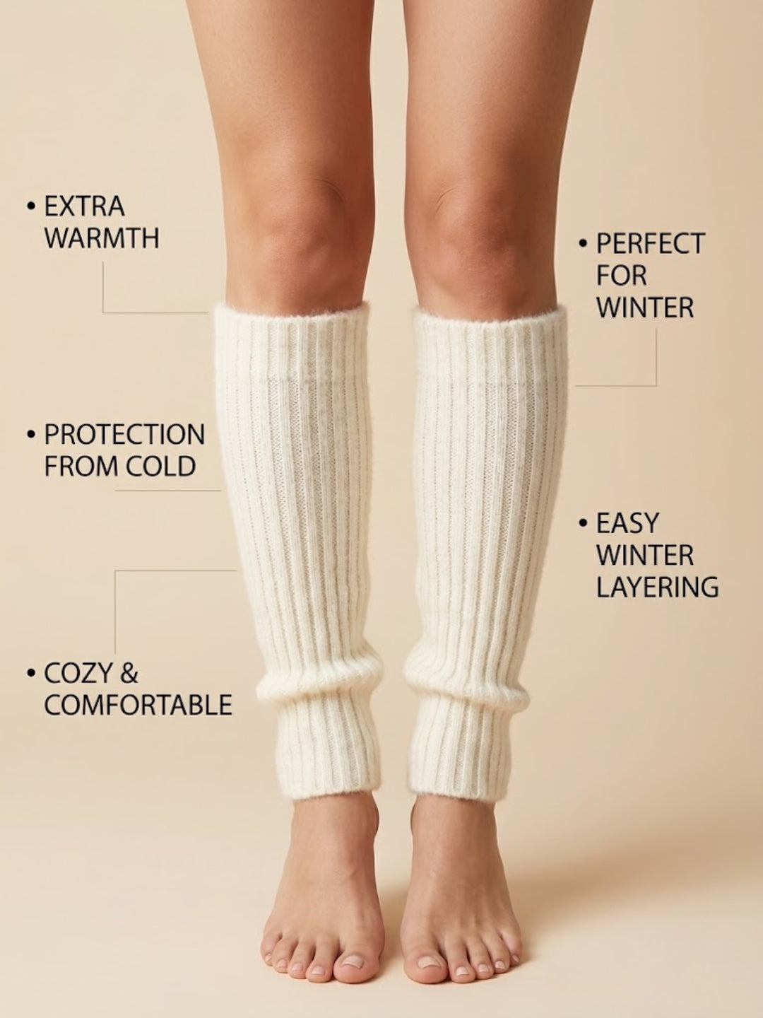 Cdeck Women’s Woolen Leg Warmers for Winter | Soft, Warm & Comfortable Leg Covers for Everyday Wear | Cream