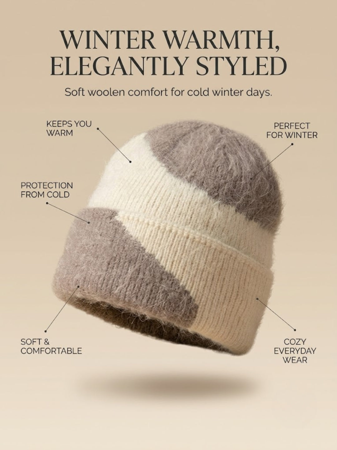 Cdeck Women Woolen Cap | Soft Knitted Winter Beanie for Women | Warm & Stylish Winter Wear | Free Size