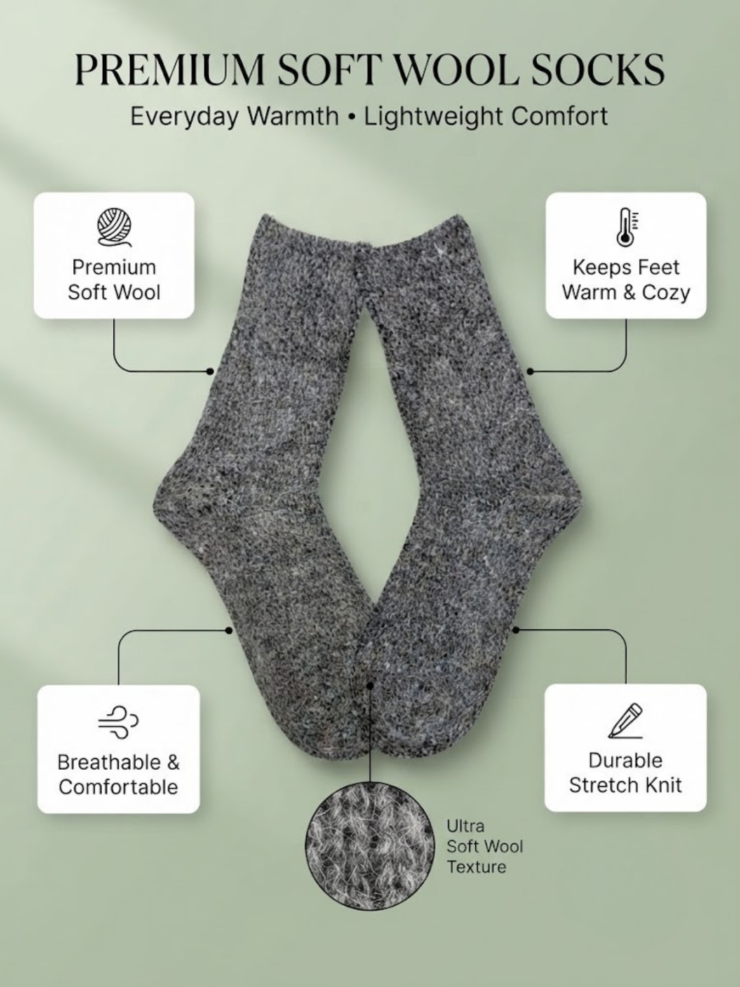 Cdeck Women’s Soft Wool Socks | Warm & Cozy Grey Socks