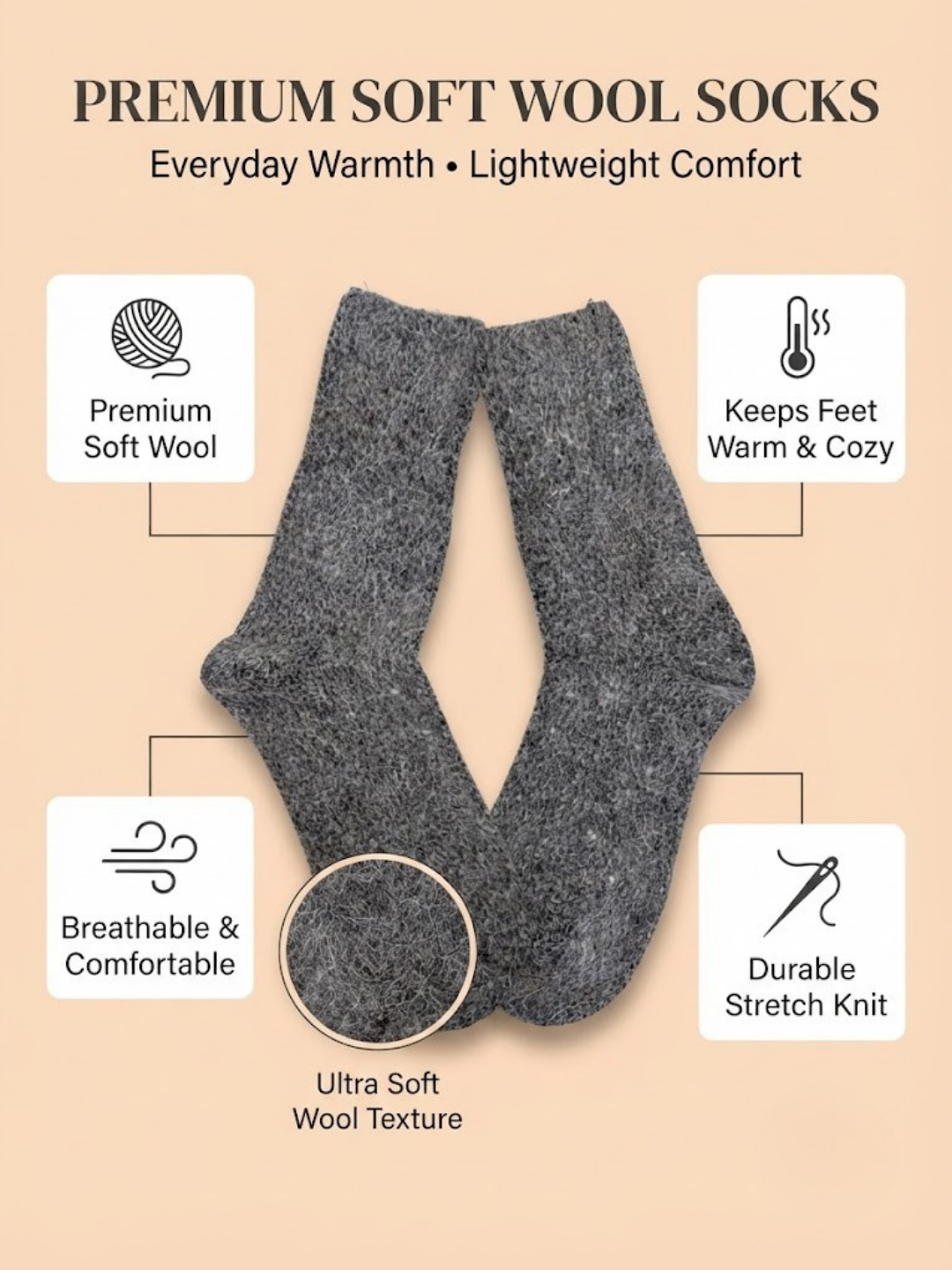 Cdeck Women’s Soft Wool Socks | Warm & Cozy Dark Grey Socks
